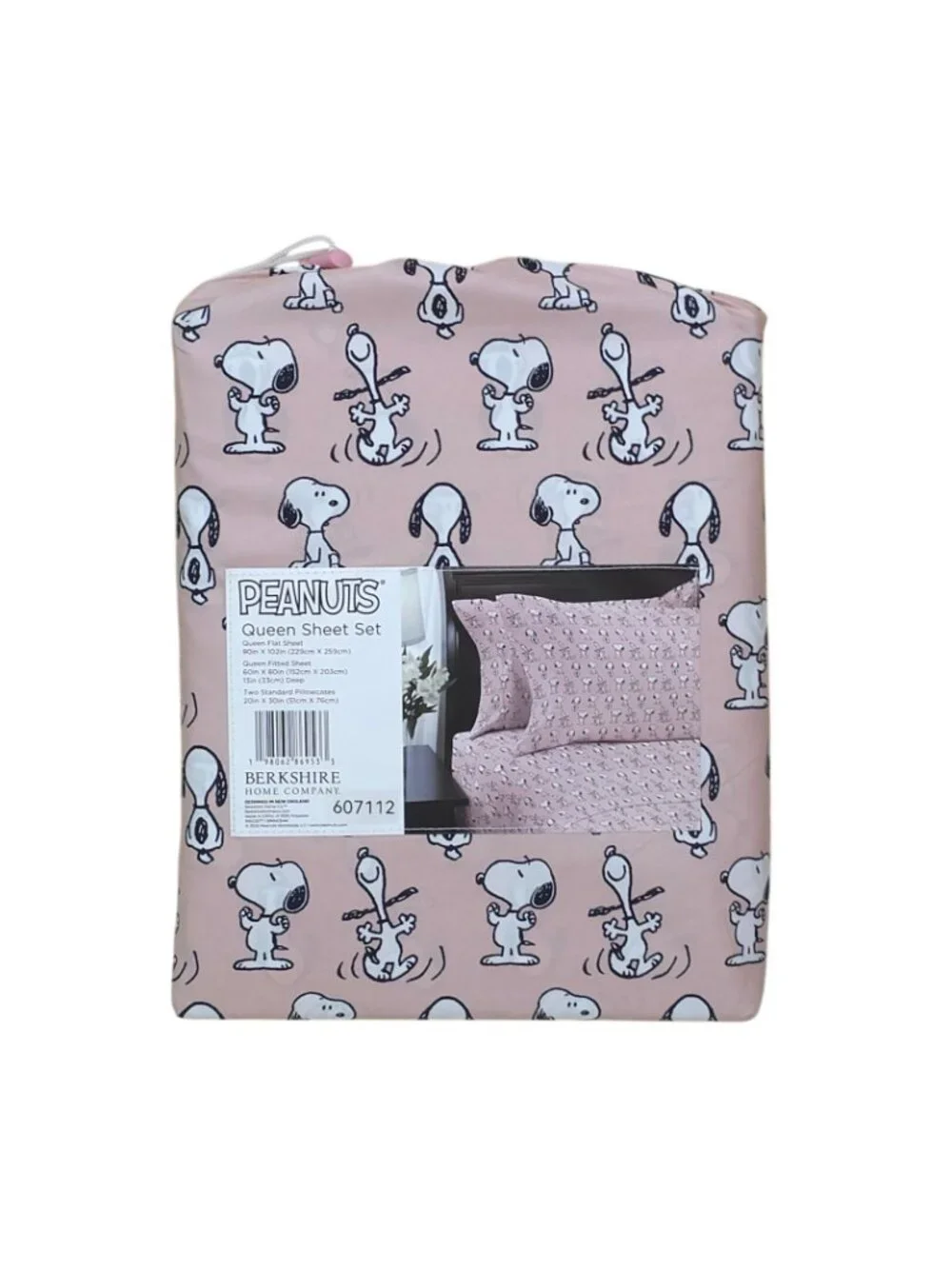 Peanuts Pink Snoopy Queen Sheet Set By Berkshire 100% Polyester
